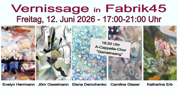Grafischer Teaser zur Vernissage am 12.6.26 in der Fabrik45